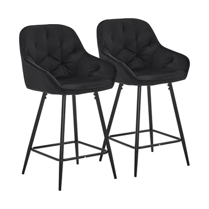 Barkrukken – Barstoelen – Barkruk Set – Barstoelen Met Armleuning – Zwarte Fluwelen Barkrukken – Memory Foam Zitting – Aluminium Frame