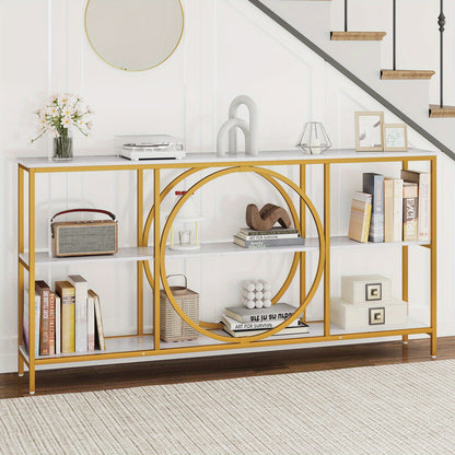 Sidetable – Consoletafel – Wandtafel – Haltafel – Bijzettafel – Extra Lang – Marmerlook Tafelblad Met Goud Metalen Frame