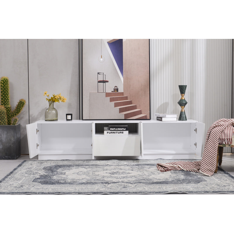 Modern TV-meubel – TV-kast – Mediameubel – Tv-dressoir – Woonkamermeubel – Diagonaal Patchwork Design – 170 cm Breed – Wit MDF met Glanzende Deurrand
