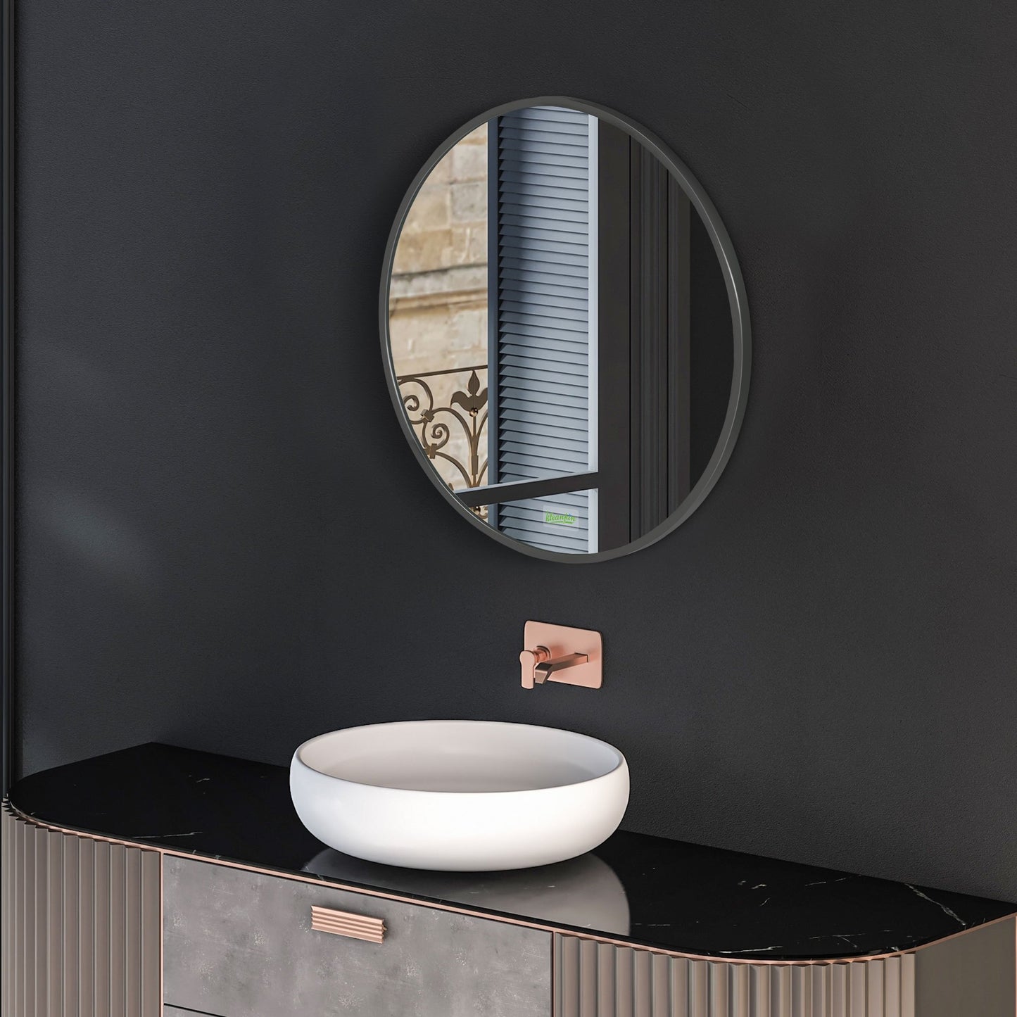 Ronde Wandspiegel – Spiegel, Wandspiegel, Badkamerspiegel, Slaapkamerspiegel – Zwart Metalen Frame – Ø50 cm – Duurzaam & Eenvoudig Te Bevestigen