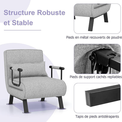 Slaapstoel – Vloerstol – Ligstoel – Fauteuil – 4-in-1 Multifunctioneel – 6-standen Verstelbare Rugleuning – Ademende Linnen Bekleding