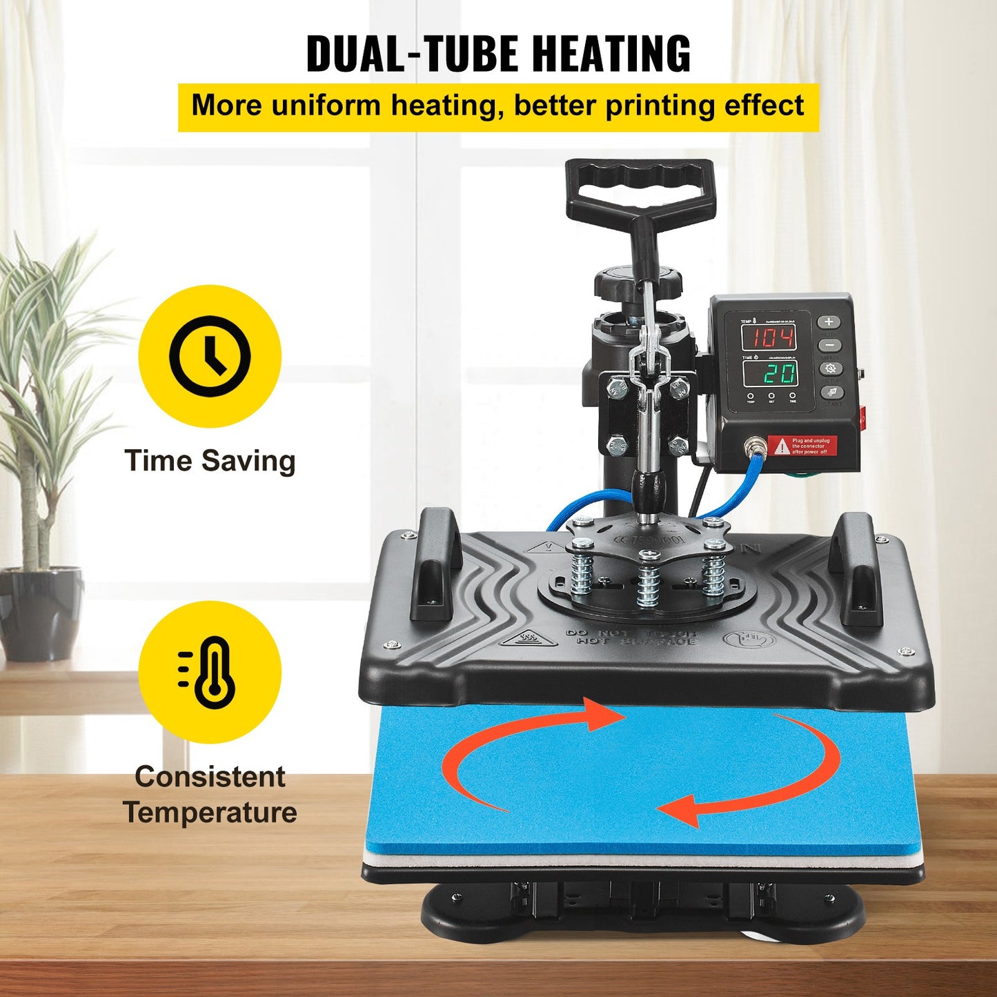 Transferpers – Hittepers – Heat Press Machine – Warmte Pers – Drukpers – 30x38 cm Oppervlak – 1000W Dual-Tube Verwarming met 360° Swing Away Design