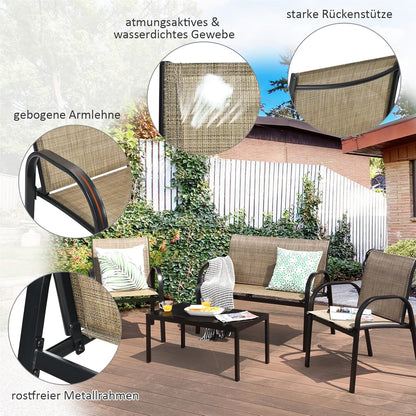 Tuinmeubelset 4-Delig – Tuinset – Loungeset – Balkonmeubilair – Terrasmeubilair – Weerbestendig Metaal – Met Glas – Bruin