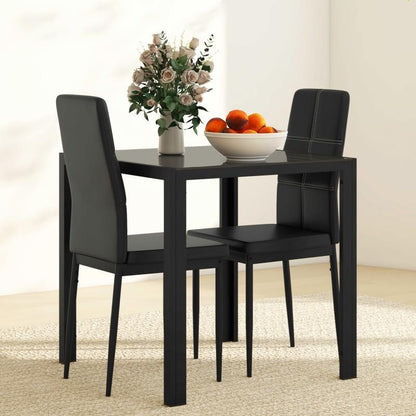 Eettafel Set – Eethoek – Keukentafel – Diningset – Zitgroep – Glazen Tafelblad – Robuust Metalen Frame