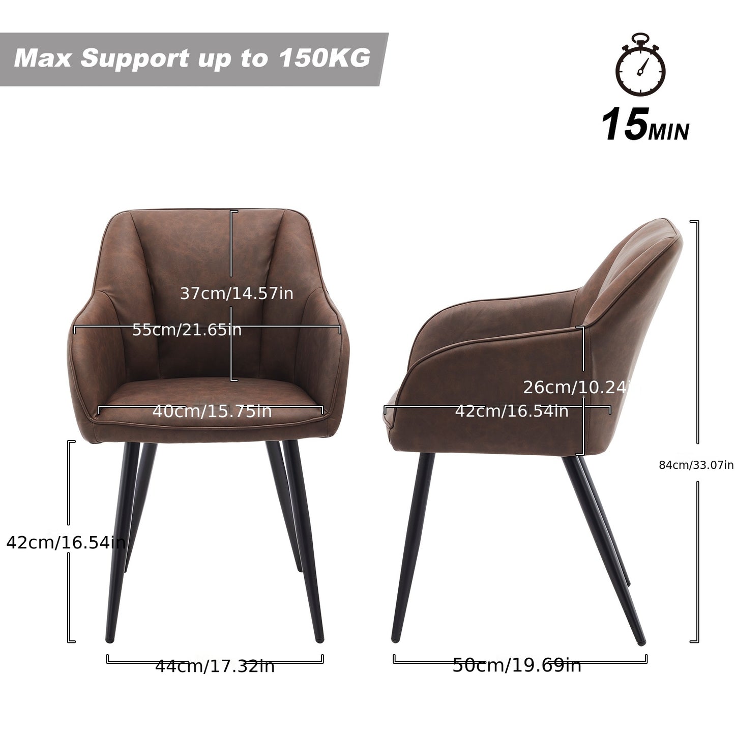 Eetkamerstoel – Stoel – Kuipstoel – Dinerstoel – Armstoel – Kunstleer – Memory Foam Zitkussen – Metalen Frame