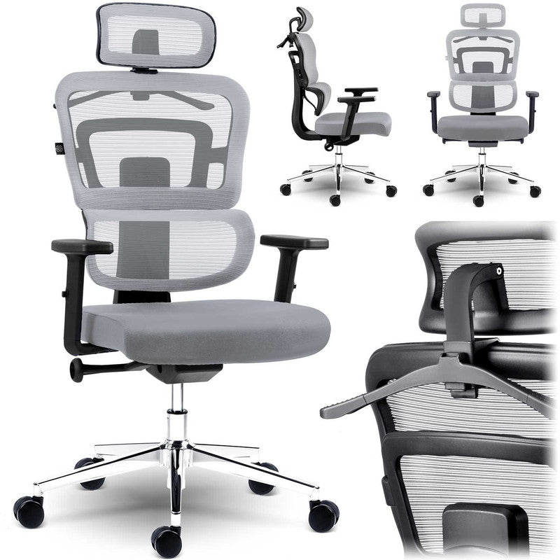 Bureaustoel – Kantoorstoel – Office Chair – Draaistoel – Gamingstoel – Ademend Microfiber – Verstelbare Hoogte 44-52 cm - Grijs