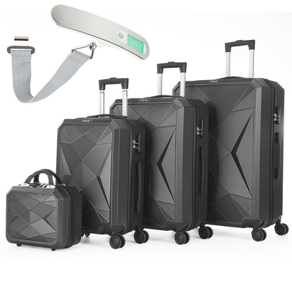 Luggage Set of 4 -12"/20"/24"/28" Expandable Suitcases, Upgraded Zipper, Durable ABS Hard Shell, Blue