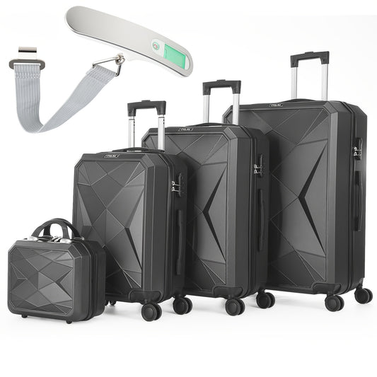 Luggage Set of 4 -12"/20"/24"/28" Expandable Suitcases, Upgraded Zipper, Durable ABS Hard Shell, Blue