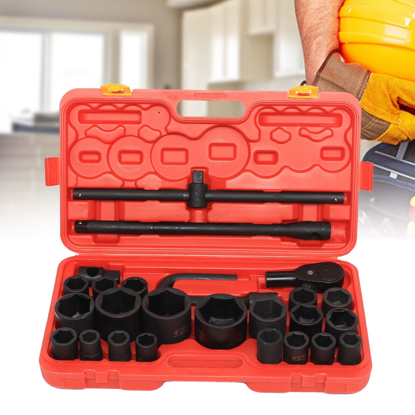 Industrial Strength 3/4" + 1" Bike Repair Tool Set 21-65mm Deep Wall Chrome Vanadium Sockets for Lorry/Bus Maintenance, Bike Repair Tool Set, Versatile Tool Kit, Durable Toolbox, Robust Construction, Professional Mechanics, H