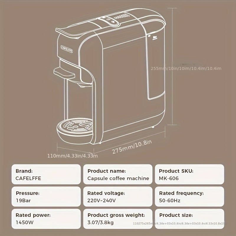 1pc CAFELFFE 5-in-1 Multifunctional Capsule Coffee Machine | Hot/Cold | Compatible with NES, DG, K Capsules, ESE, and Ground Coffee | 1450W Automatic Coffee Maker for Home & Office | Ideal Gift for Family, Father, Mother, Hus
