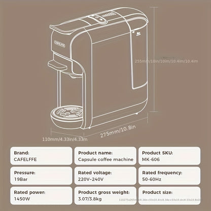 1pc CAFELFFE 5-in-1 Multifunctional Capsule Coffee Machine | Hot/Cold | Compatible with NES, DG, K Capsules, ESE, and Ground Coffee | 1450W Automatic Coffee Maker for Home & Office | Ideal Gift for Family, Father, Mother, Hus