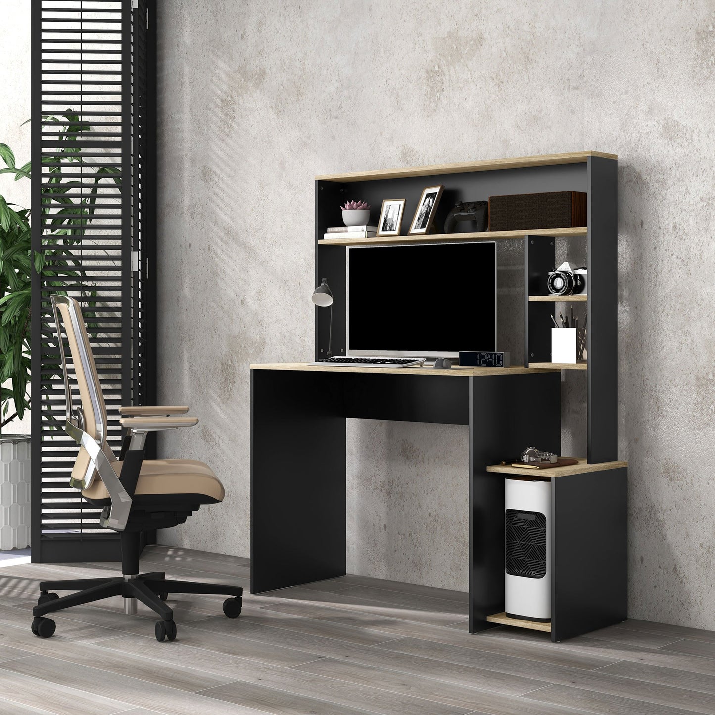 Computertafel – Bureau – Computerbureau – Bureautafel – Werkplek – 114x45x138 cm – Metaal en Spaanplaat – Met Opbergruimte