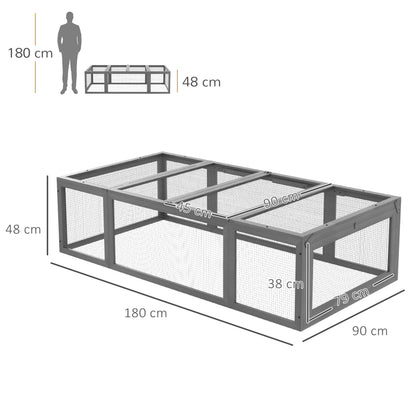 Konijnenhok – Buitenren – Knaagdierenhok – Dierenverblijf – Ren Voor Buiten – Ruim 180x90x48 cm – Weerbestendig Met Inklapbaar Dak – Grijs