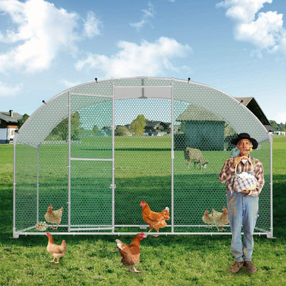 Kippenren – Kippenhok – Buitenren – Pluimveeverblijf – Dierenren – Gegalvaniseerd Staal – 300x200x200 cm – Weerbestendig Met Boogdak
