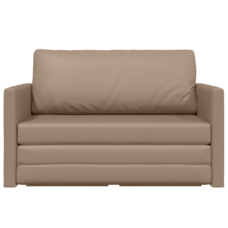 Bankbed – Slaapbank – Bedbank – Slaapbank met Chaise Longue – Loveseat – Ruimtebesparend Design – Massief Houten Frame en Metalen Ondersteuning – 124x71x78 cm – Cappuccino Synthetisch Leer