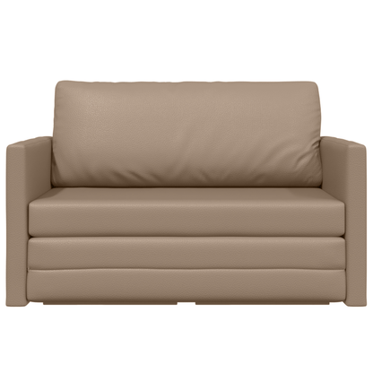Bankbed – Slaapbank – Bedbank – Slaapbank met Chaise Longue – Loveseat – Ruimtebesparend Design – Massief Houten Frame en Metalen Ondersteuning – 124x71x78 cm – Cappuccino Synthetisch Leer