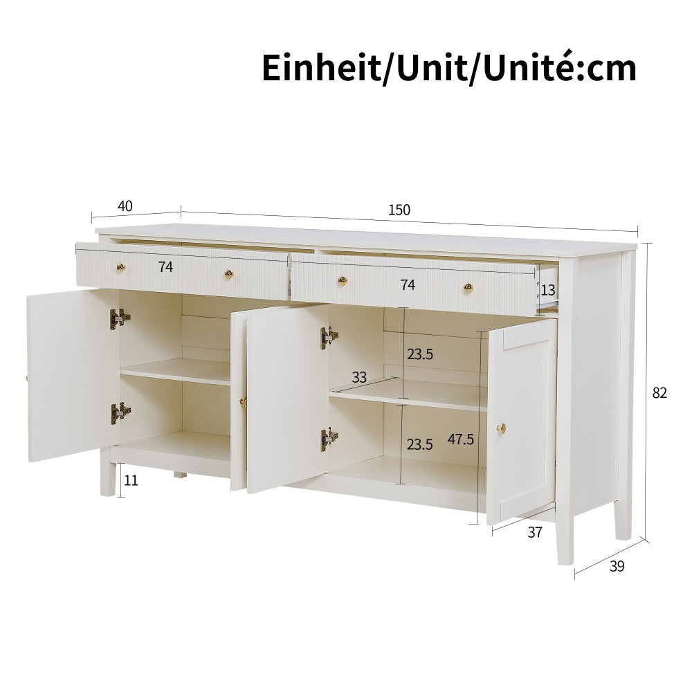 Opbergkast Hal – Dressoir – Kast – Sideboard – Vitrinekast – Wit & Goud – 2 Lades & 4 Deuren – Veel Bergruimte