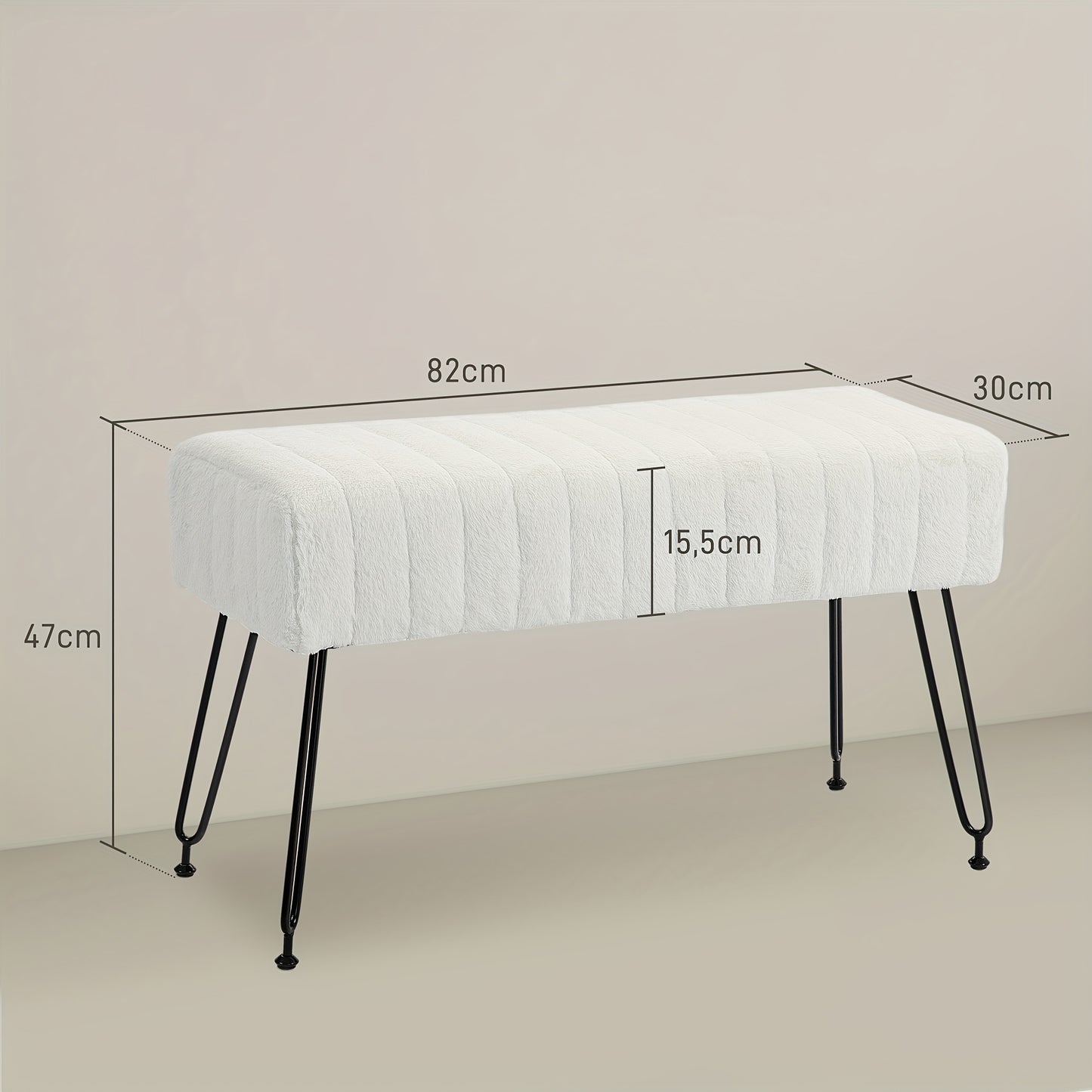 Poef – Zitzak – Voetenbankje – Kruk – Opbergpoef – Crème Wit – Gestoffeerde Buitenbank – Zachte Pluche Bekleding – Stevige Metalen Poten – Compact 81x30x47 cm