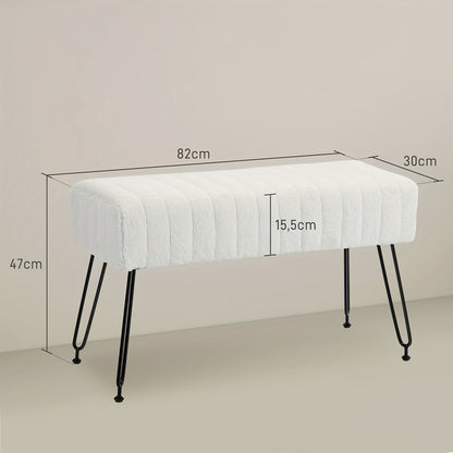 Poef – Zitzak – Voetenbankje – Kruk – Opbergpoef – Crème Wit – Gestoffeerde Buitenbank – Zachte Pluche Bekleding – Stevige Metalen Poten – Compact 81x30x47 cm