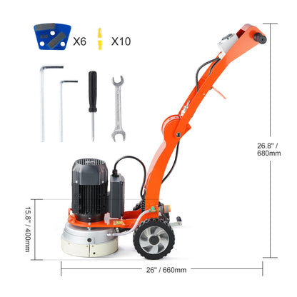 Elektrische Betonvloer Schuurmachine – Beton Slijpsteen Polijstmachine – Vloerschuurmachine – Vloerpolijstmachine – Metalen Variant – 3.0 HP Borstelloze Motor – Verstelbare Handgreep 86-117 cm