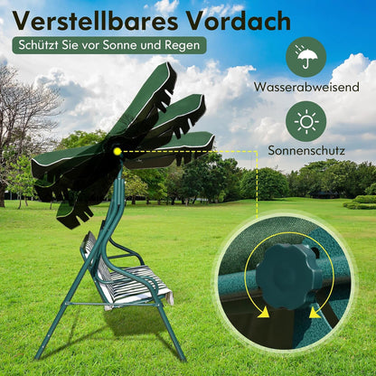 Schommelstoel – Schommelstoel Babykamer – Relaxstoel – Fauteuil – Voedingsstoel – 3 Persoons – Verstelbaar Zonnescherm – Afneembaar Zitkussen – Stabiel Metalen Frame
