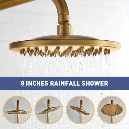 Doucheset Antiek Messing – Regendouche – Handdouche – Badkamerkraan – Douchearmatuur – Verstelbare Hoogte 70-120 cm – 8 Inch Regendouchekop