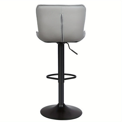 Barstoel – Barkruk – Barstoel Kruk – Barstoelen – Barkrukken Set – Verstelbare Hoogte 83-103 cm – Lichtgrijs PU Kunstleer – Zwart Metalen Frame – Stevig & Ruimtebesparend Design