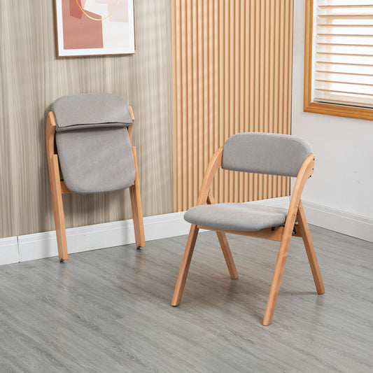 Klapstoel – Opvouwbare Stoel – Campingstoel – Eetkamerstoel – Extra Stoel – Set Van 2 – Houten Frame – Gewatteerde Zitting Met Afneembare Hoes – Grijs
