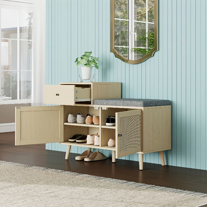 Schoenenkast – Schoenenrek – Schoenenopberger – Schoenenkast Voor Hal – Schoenenbankje – Wit – Compact 3,2 Kubieke Voet Opbergruimte – Comfortabele Gevoerde Zitbank