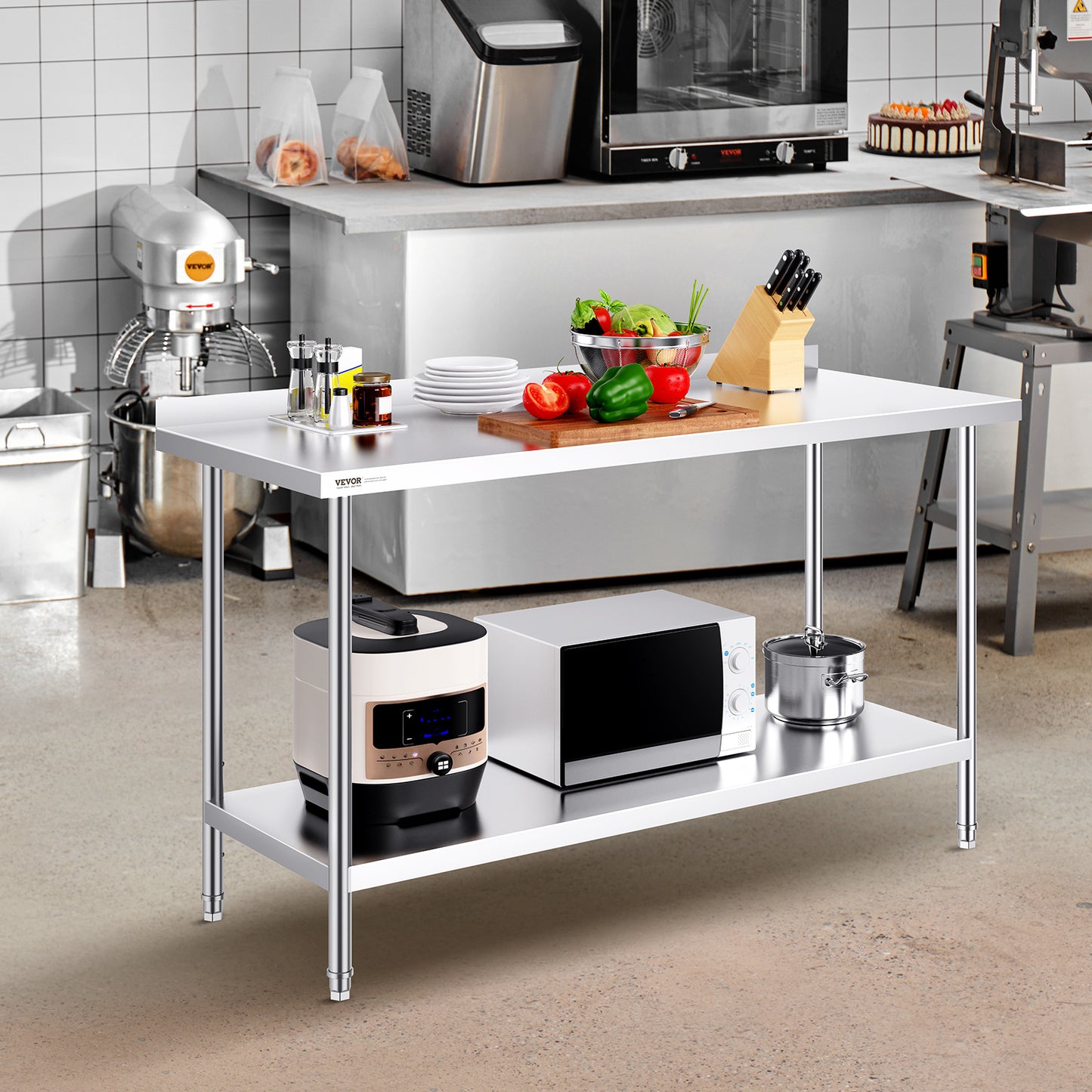 Werktafel RVS – RVS Tafel – Roestvrijstalen Werkbank – Keukentafel – Werkblad – 60 x 24 inch – 0,8 mm Dikte Roestvrij Staal – 3 Verstelbare Legplanken