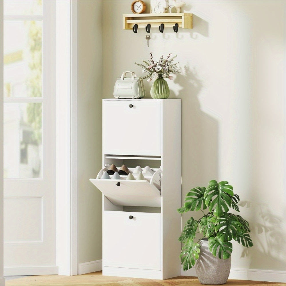 Schoenenkast – Schoenenrek – Schoenenopberger – Hal Organizer – Smalle Schoenenkast – Wit – Verstelbare Vakverdeling – Geschikt Voor 12 Paar Schoenen – 47x26x120 cm