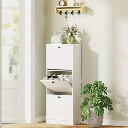 Schoenenkast – Schoenenrek – Schoenenopberger – Hal Organizer – Smalle Schoenenkast – Wit – Verstelbare Vakverdeling – Geschikt Voor 12 Paar Schoenen – 47x26x120 cm