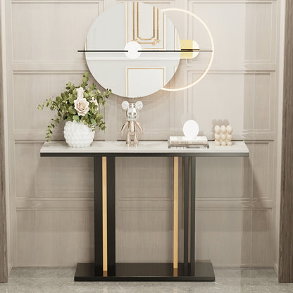 Sidetable – Consoletafel – Wandtafel – Haltafel – Bijzettafel – Krasbestendig Gesinterd Steen Blad – Zwart Gouden Metaalframe
