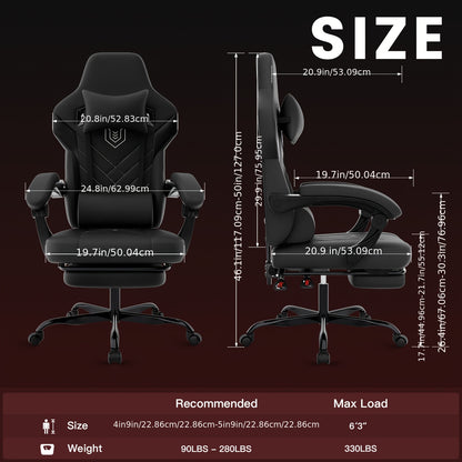 Gamingstoel – Gamestoel – Gaming Chair – Gamestoel Bureaustoel – Ergonomisch Design – Verstelbare Rugleuning 90°-135° – Inklapbare Voetensteun – PU-Leder Grijs