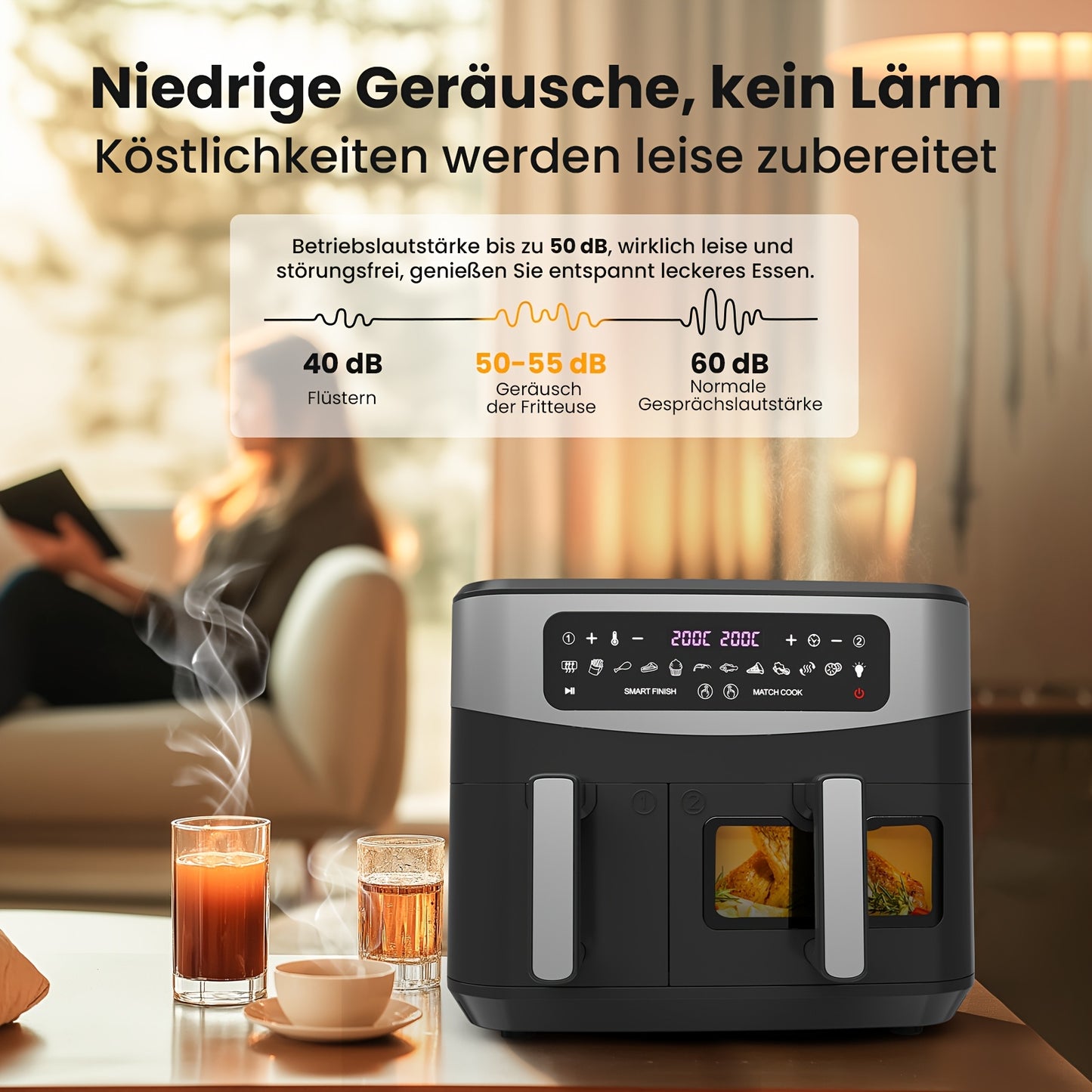 Airfryer – Heteluchtfriteuse – Luchtfriteuse – Dubbele Friteuse – Luchtoven – XXL 10L Capaciteit – 12 Voorgeprogrammeerde Programma’s – Touchscreen Bediening – Gezond Bakken Met Weinig Olie