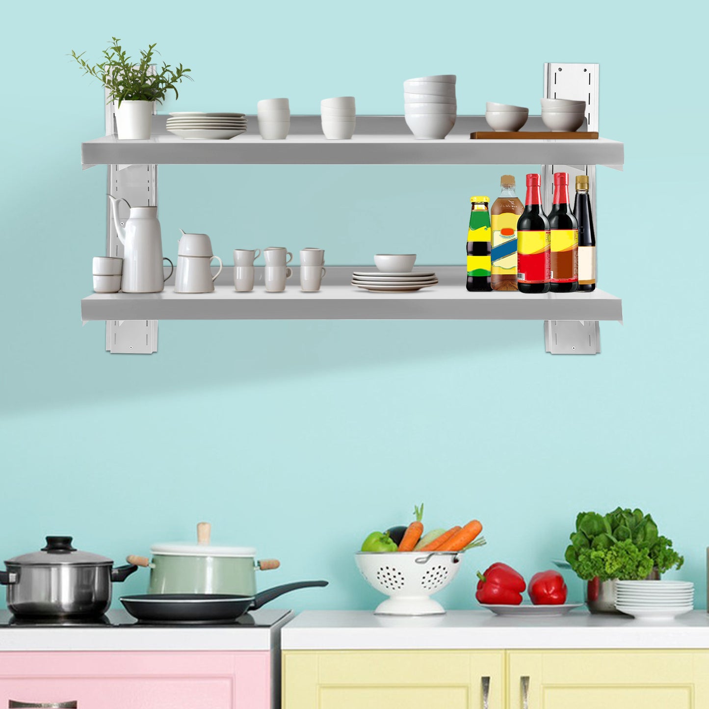 Wandrek – Wandplank – Opbergrek – Muurrek – Keukenrek – RVS Roestvrijstaal – 100 x 32 cm – Draagvermogen 35 kg