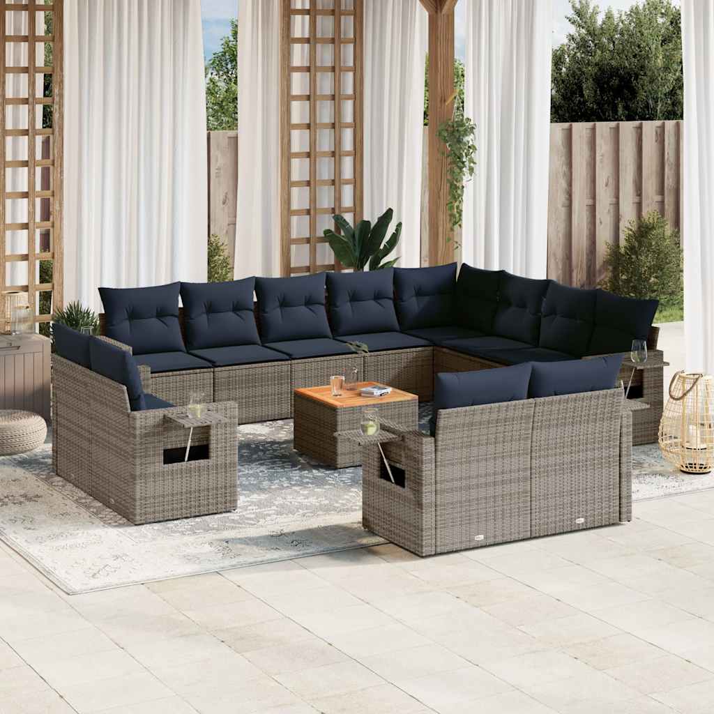 Tuinbank – Buitenbank – Balkonbank – Zitbank – Tuinmeubel – Polyrattan – Inclusief Kussens – Weerbestendig & Modulaire Opstelling – Grijs & Blauw