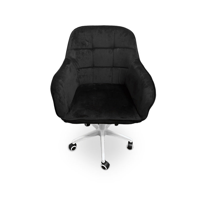Bureaustoel – Kantoorstoel – Werkstoel – Deskchair – Armstoel – Zwart – Fluwelen Bekleding – 360° Draaibaar – Verstelbare Zithoogte 35-45 cm
