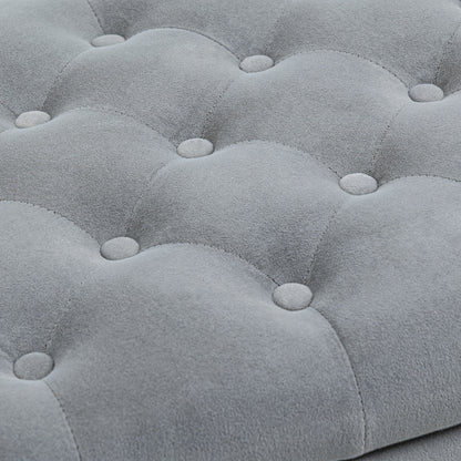 Bankje – Gestoffeerd Bankje – Bedbank – Velvet Look Zitbank – Halbankje – Grijs – Opbergruimte – Belastbaar tot 120 kg – 126x48,5x47 cm