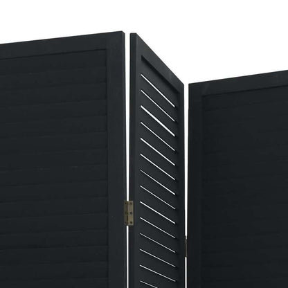 Room Divider with 3 Panels Made of Solid Black Paulownia Wood