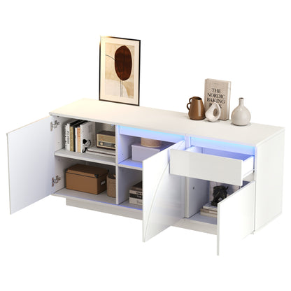 Modern White MDF Sideboard with 3 Doors & 1 Drawer - High-Gloss Contemporary Storage Cabinet with Adjustable Shelves, Golden-Toned Hardware, Space-Saving Design for Living Room, Dining Room, Entryway - Durable Metal Frame & M