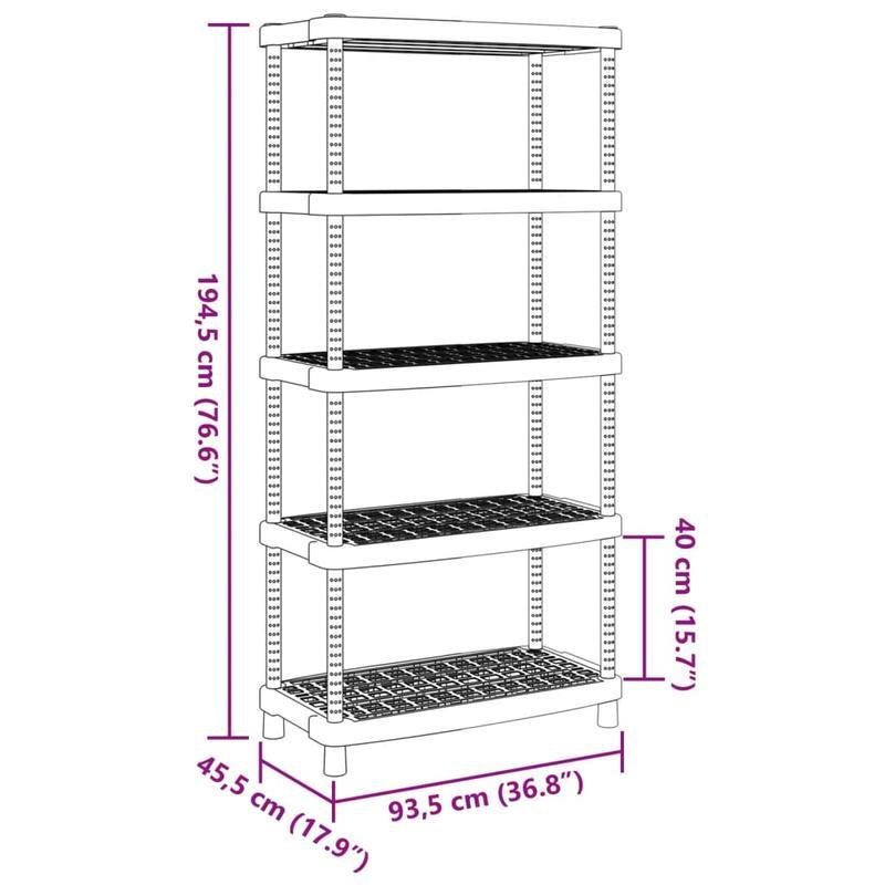 Opbergrek – Opbergrek – Stellingkast – Stellingrek – Rek – 5-laags – Zwart Polypropyleen – 93,5x45,5x194,5 cm – Duurzaam & Stijlvol