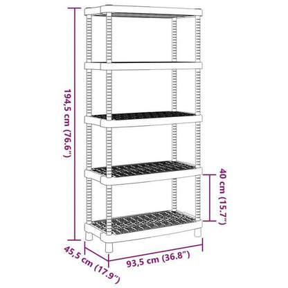 Opbergrek – Opbergrek – Stellingkast – Stellingrek – Rek – 5-laags – Zwart Polypropyleen – 93,5x45,5x194,5 cm – Duurzaam & Stijlvol