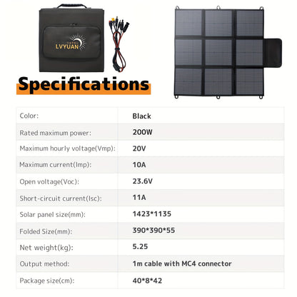 Draagbaar Zonnepaneel – Opvouwbaar Solar Paneel – Mobiel Zonnepaneel – Camping Zonnepaneel – Outdoor Solar Charger – 200W Vermogen – 22,5% Conversie Efficiëntie