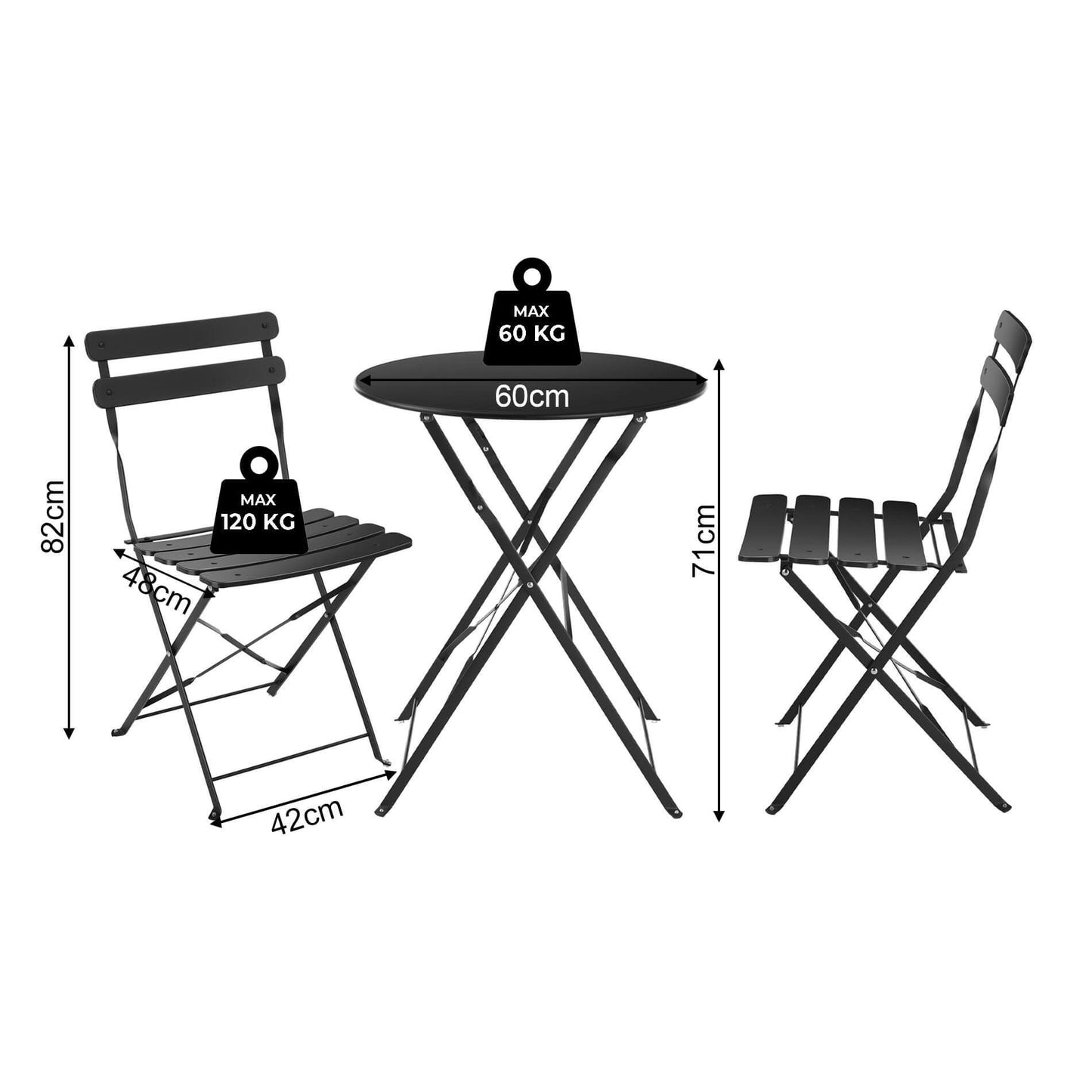 Rebecca Mobile Table And 2 Chairs, Folding Bistro Set, Red Blue Green White Black, Steel, Space-Saving, Suitable for Garden Balcony - Measures Hxlxp: 71 X 60 X 60 Cm