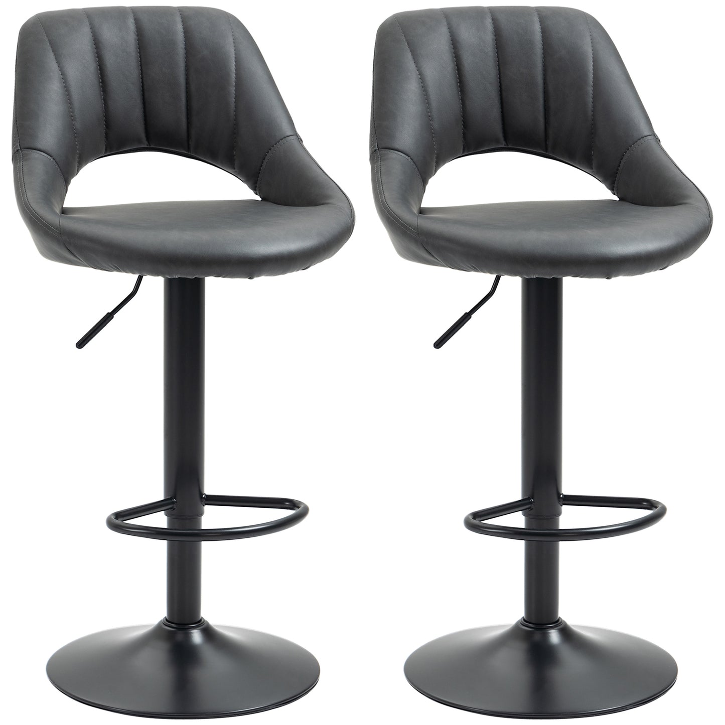 Barstoel – Barkruk – Barstoel Kruk – Keukenstoel – Barkrukken Set van 2 – Verstelbaar – 360° Draaibaar – Kunstleer – Met Voetensteun – Metaal – Grijs – Hoogte 90-110 cm