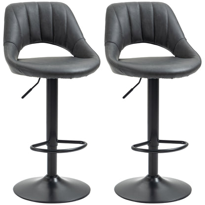 Barstoel – Barkruk – Barstoel Kruk – Keukenstoel – Barkrukken Set van 2 – Verstelbaar – 360° Draaibaar – Kunstleer – Met Voetensteun – Metaal – Grijs – Hoogte 90-110 cm