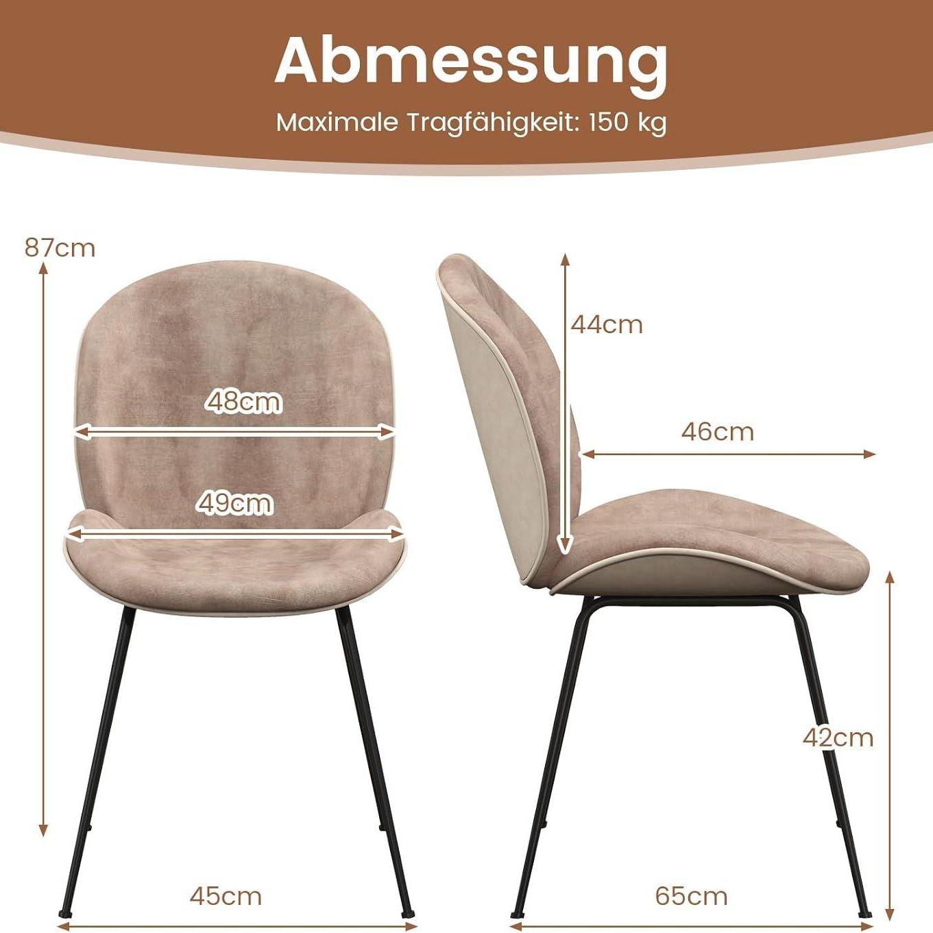 Eetkamerstoelen – Keukenstoelen – Stoelen – Dineren Stoelen – Fluwelen Stoelen – Set Van 2 – Comfortabele Zitting Met Elastisch Schuim – Stabiel Metaalframe Met Verstelbare Voeten