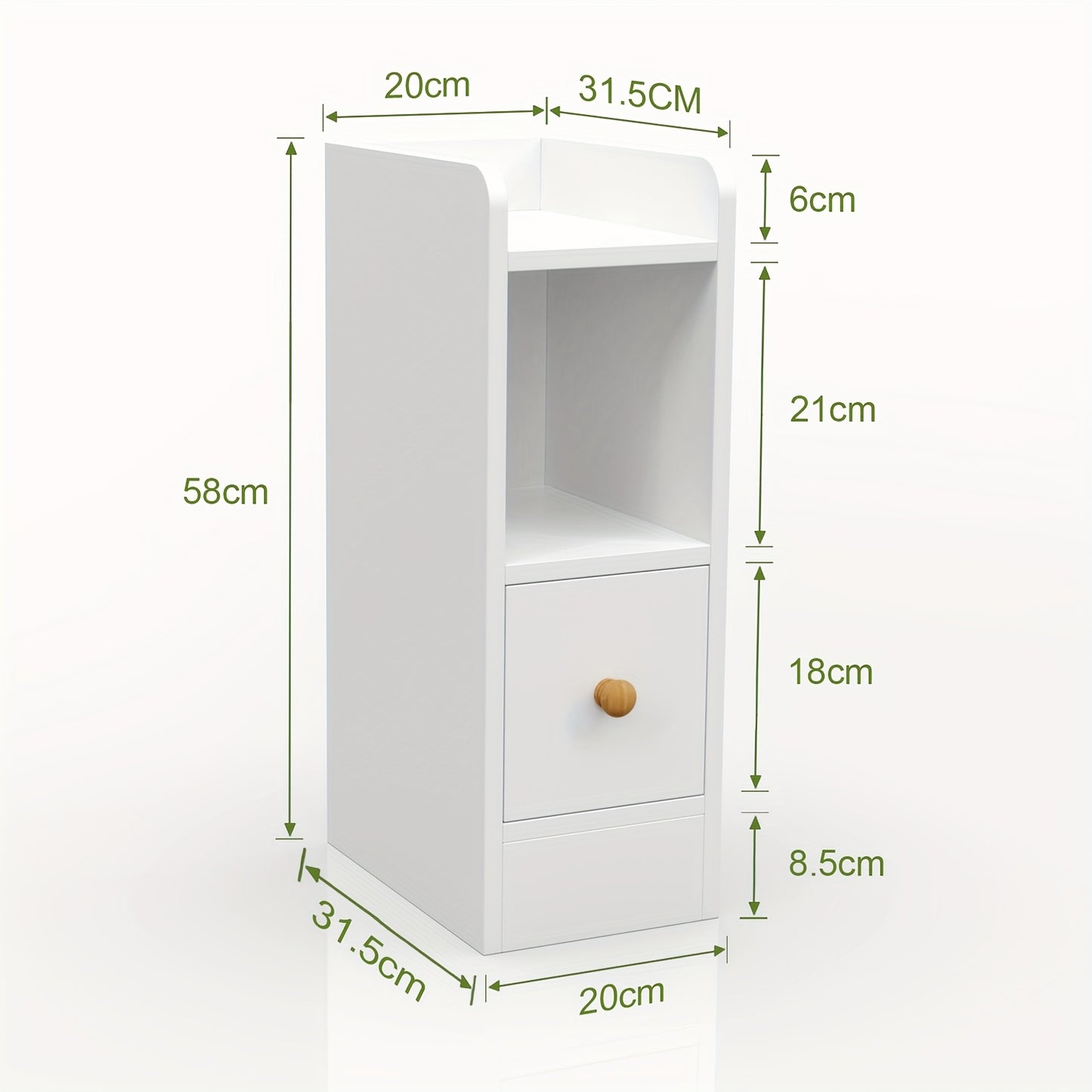 Nachtkastje – Bedside Table – Bijzettafel – Ladekastje – Opbergkast – Smal en Compact – 3 Lades – Hout Wit 20x35x60 cm
