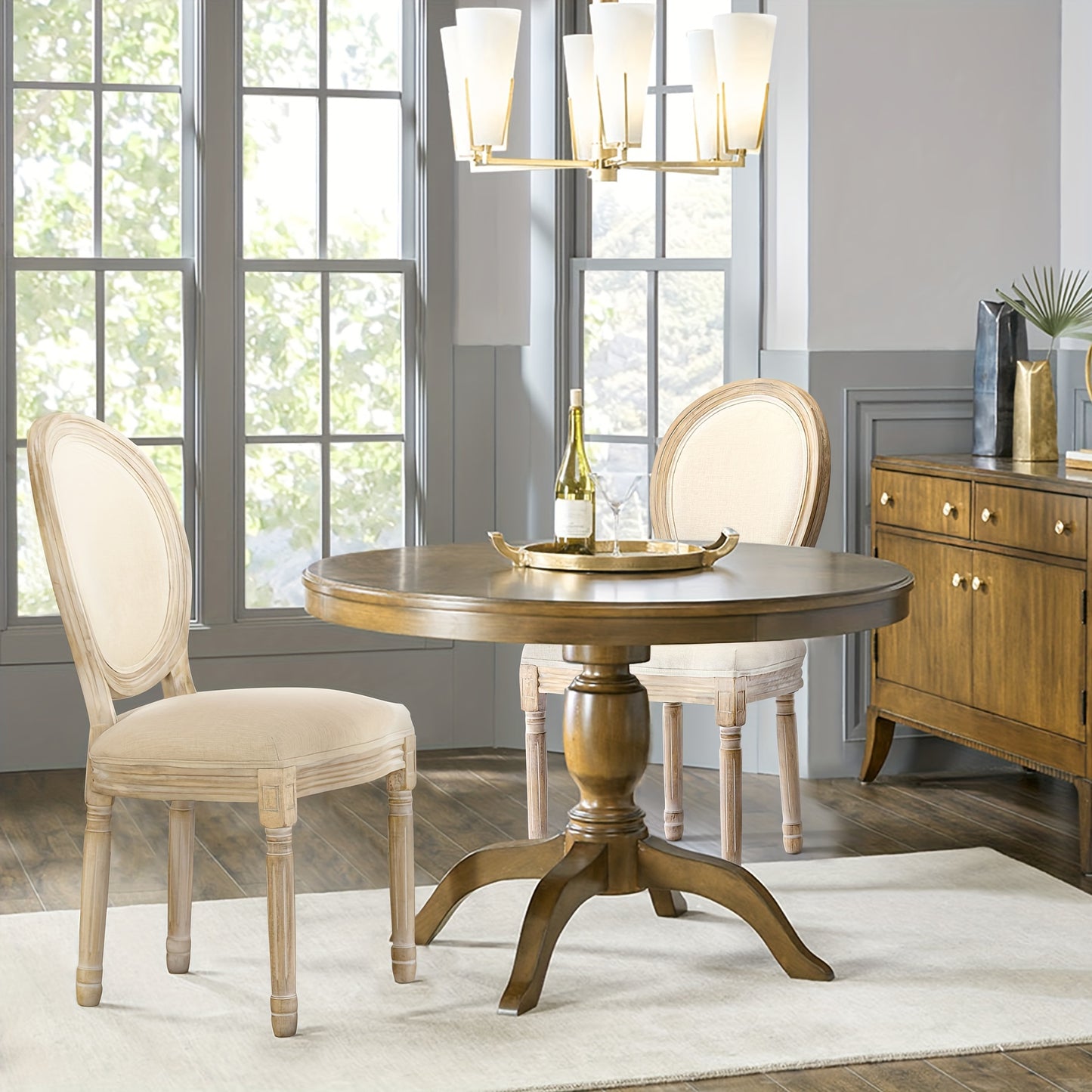 Eetkamerstoelen – Stoelen Set – Dining Chairs – Franse Stijl Stoelen – Beige Linnen Bekleding – Massief Beukenhout Frame – Ergonomisch Comfort